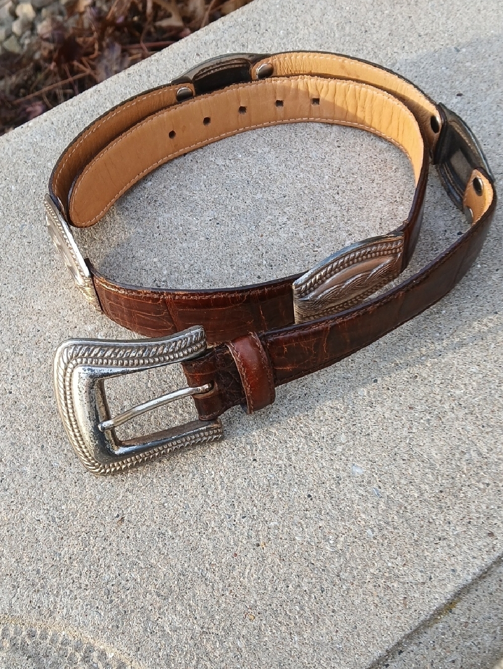 Fossil Leather Belt Womens Sz M Silver Buckle Brown Leather Sz M  28"-31"